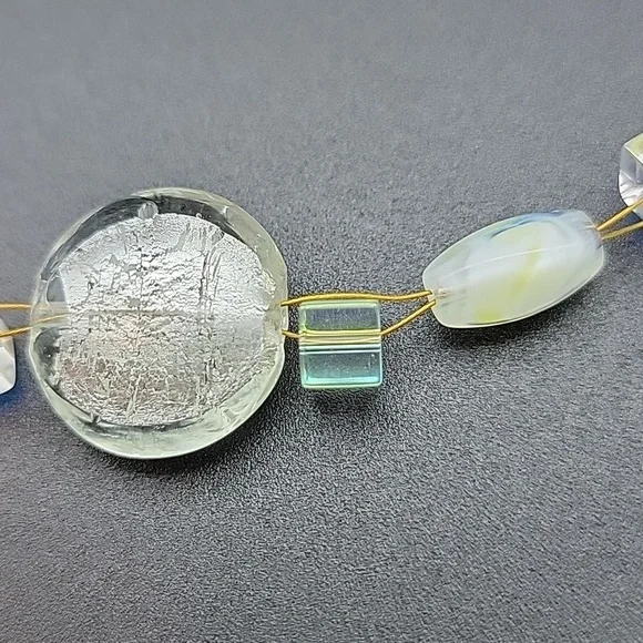 AB Cube & Givre Art Glass Necklace Bracelet and Earring Set Gold Tone Wire